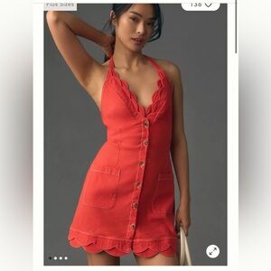 Maeve Halter V-Neck Scallop Mini Dress Anthropologie